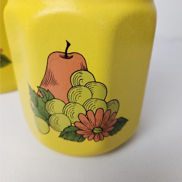 Kromex 70s Canisters Yellow Metal Fruit Flower MCM Retro Orange - Picture 2 of 12